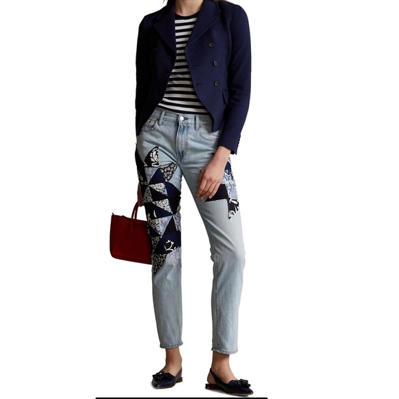 Polo Ralph Lauren BLUE Women's Quilted Patchwork Boyfriend Jeans - Picture 4 of 6